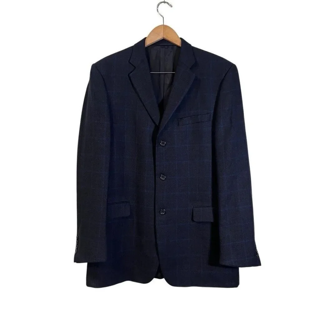 Burberry London Bond Street 2 Button Navy Blue Pinstripe Suit Sz 42 Long Pleated